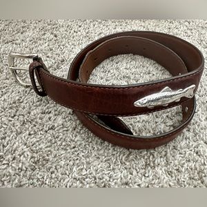 L.L. Bean Genuine Leather Belt with Trout Fish